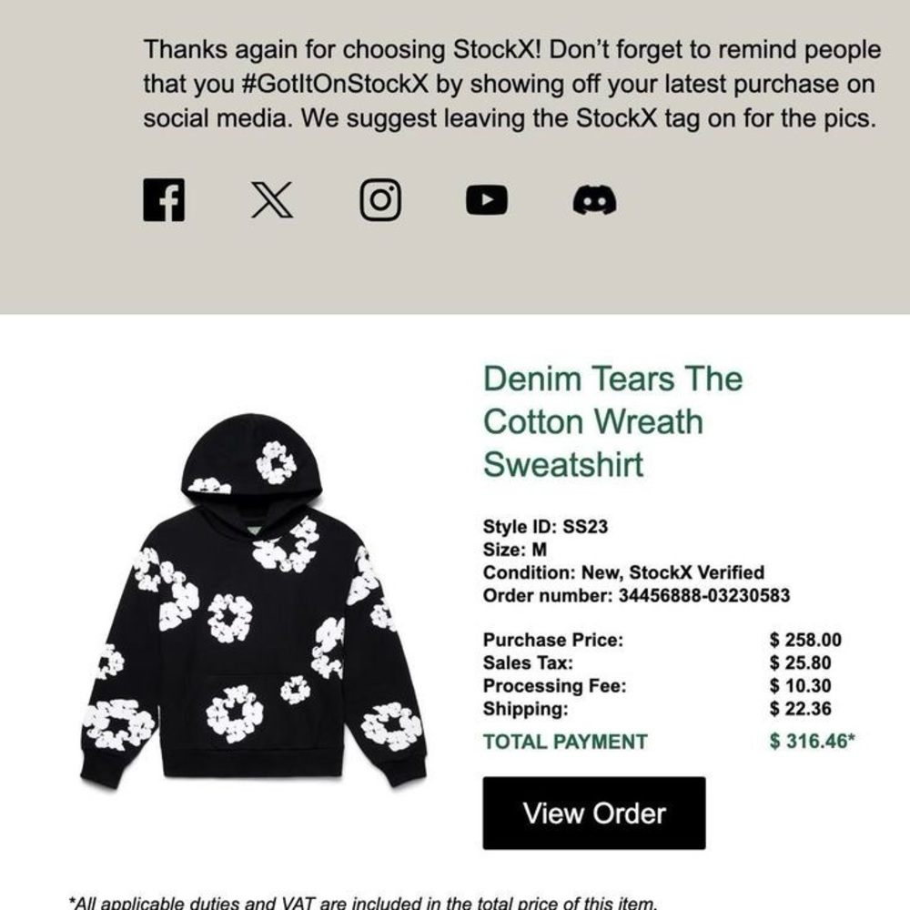 Denim Tears Black Sweatshirt with White Cotton Wreath
